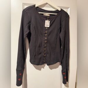 We The Free Black Ribbed Top